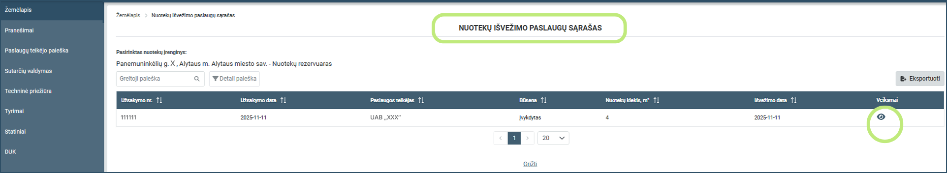 Nuotekų išvežimo paslaugų sąrašas (iliustracija)